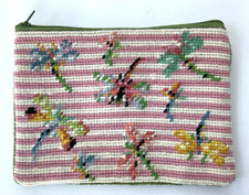 Beautiful Needlepoint Embroidered Zippered Bag Pouch Fireflies 7.5" X 5"