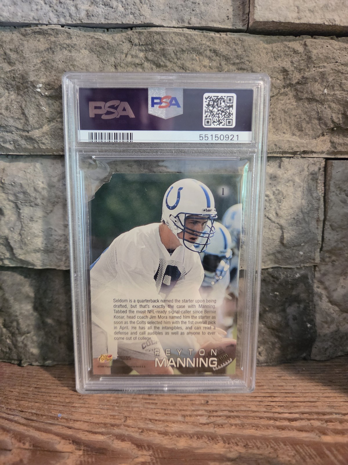 1998 Playoff Absolute Retail Peyton Manning Draft Picks BLUE Die-Cut RC PSA 9 #1 view 2