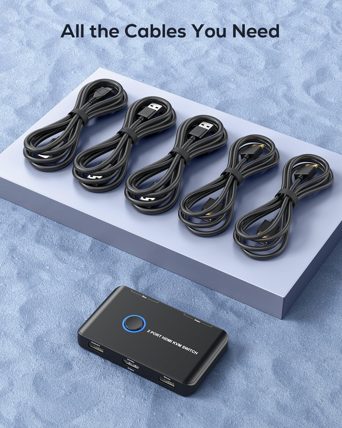 KVM Switch HDMI 2 Port Box, USB and HDMI Switch for 2 Computers Share Keyboard M