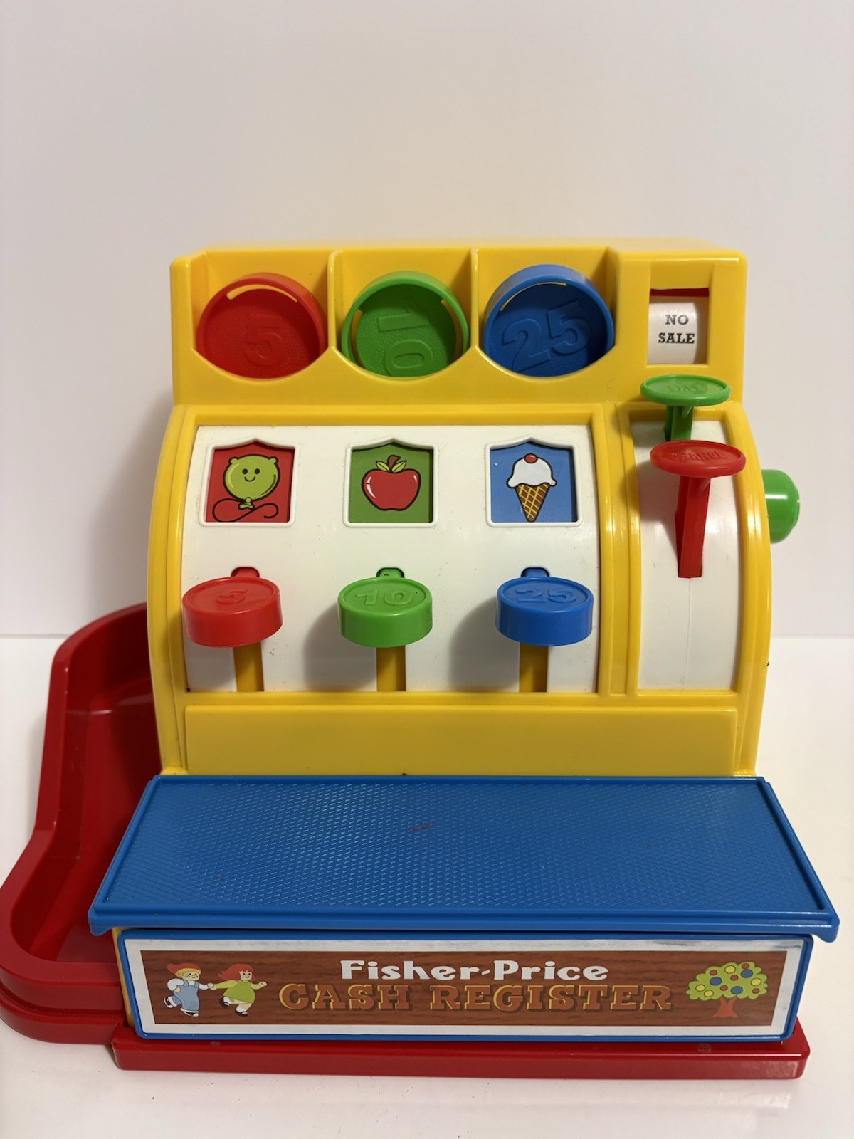 как выглядит Retro 2015 Fisher Price Cash Register with 4 Coins Working Bell Drawer Tested фото