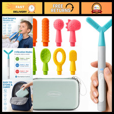 9 Textured Silicone Tips Oral Motor Kit - 3-Mode Vibrating Teether for Autism, S