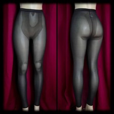 Vintage OLGA Black GIRDLE Shaper Pants SHEER Nylon TIGHT Long Leg SPANDEX  M