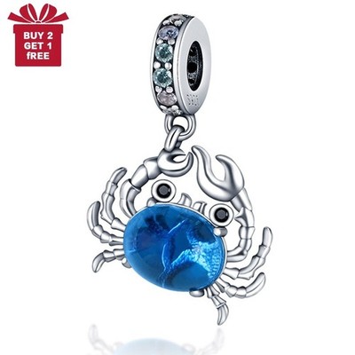 KUNSIR 925 Sterling Silver Charm Ocean Crab Dangle Pendant For Bracelet DIY Bead