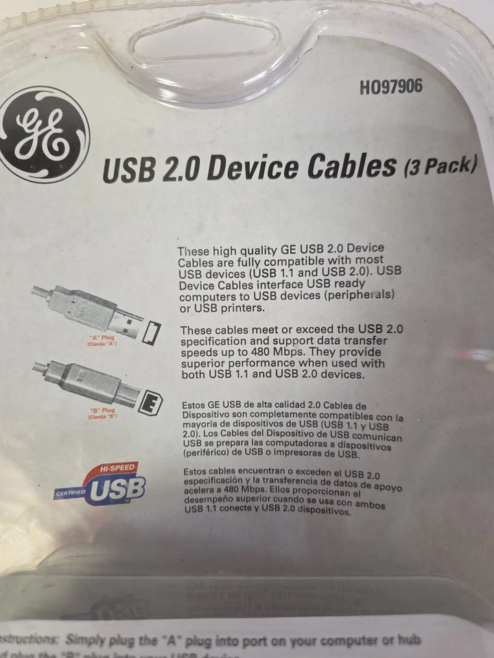 GE USB 2.0 6 Ft Wi Dows & Mac Printer Device Cables 480 MPS 3 Pack A B Plug - Image 3 of 4