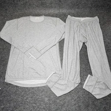 Lands End Mens Thermal Power Dry Long Johns Base Layer Top Pants Grey Large NEW