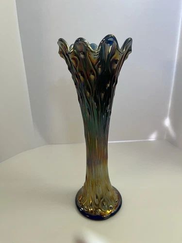 Carnival Glass April Showers Tree Trunk  Iridescent Swung Glass Vase