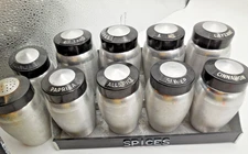 Vtg  Kromex Spun Aluminum Spice Rack with 10 Screw Top Containers 1950’s & 2 ext