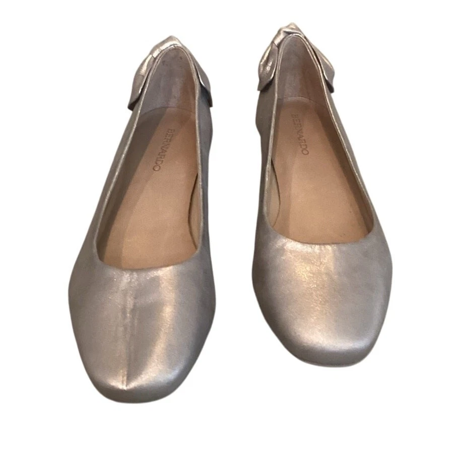 Bernando Womens Ballet Flats US 10 Platinum Leather Flat Bow Cottage Twee Office - Image 4 of 4