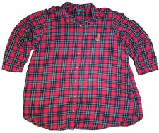 Ralph Lauren Nightgown Red Plaid Long Granny Crest Logo Flannel Cabin Women 2XL