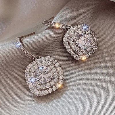 2Ct Round Cut Simulated Diamond Drop Dangle Earrings 14k White Gold Plated