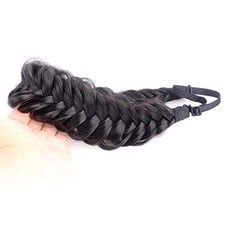 Messy Wide 2 Strands Synthetic Braided Headband Classic Chunky Natural Black