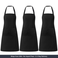 3 Pack Black Aprons for Women with Pockets, Adjustable Water Resistant Kitchen A