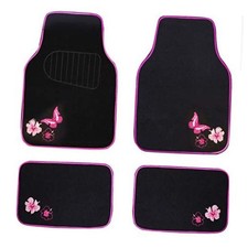 Embroidery Butterfly and Flower Car Floor Mats, Pink Pink Butterfly and Flower