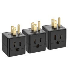 ETL Listed 3-Pack 3 Outlet Wall Adapter, Grounded 3-Prong Cube Tap Black