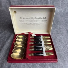 Vintage S Samran Thailand Co Thai Art Bronze Tea Spoon Set Of 6