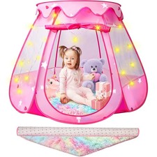 Princess Castle Girls Play Tent with Rainbow Rug Star Lights Pop Up Play Tent...
