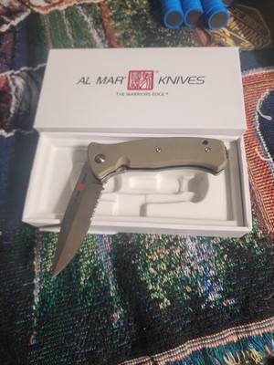 Al Mar Mini SERE 2020 Linerlock A/O Tan FRN Folding 8Cr13MoV Serrated Knife 2213