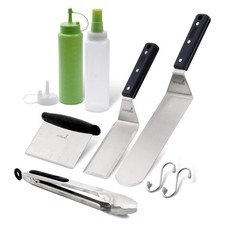 Metal Spatula Set Stainless Steel and Scraper - Professional Chef Griddle Spa...