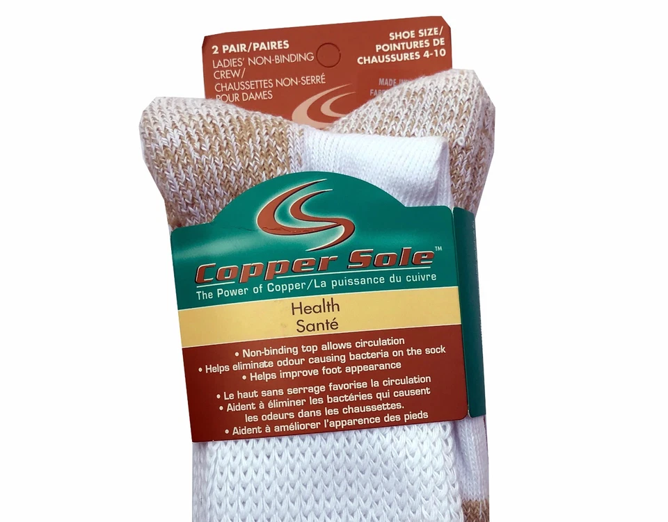 Paquete de 2 calcetines redondos con suela de cobre sin ataduras para mujer "Cojín extra y salud" EE. UU. Foto 2 de 4