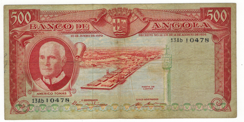 Angola Banknotes 500 ESCUDOS 1970 FINE 0479