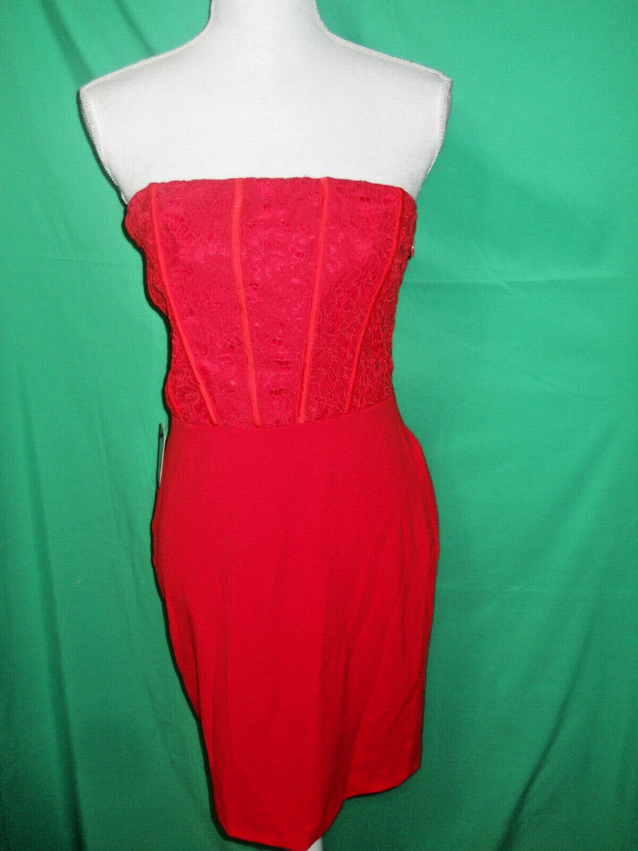express red strapless dress Express Women NWOT! Hot Red Strapless Scuba Flounce Stretch Dress Size 8