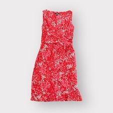 Chaps Red Pink Floral A-Line Stretch Waterfall Dress