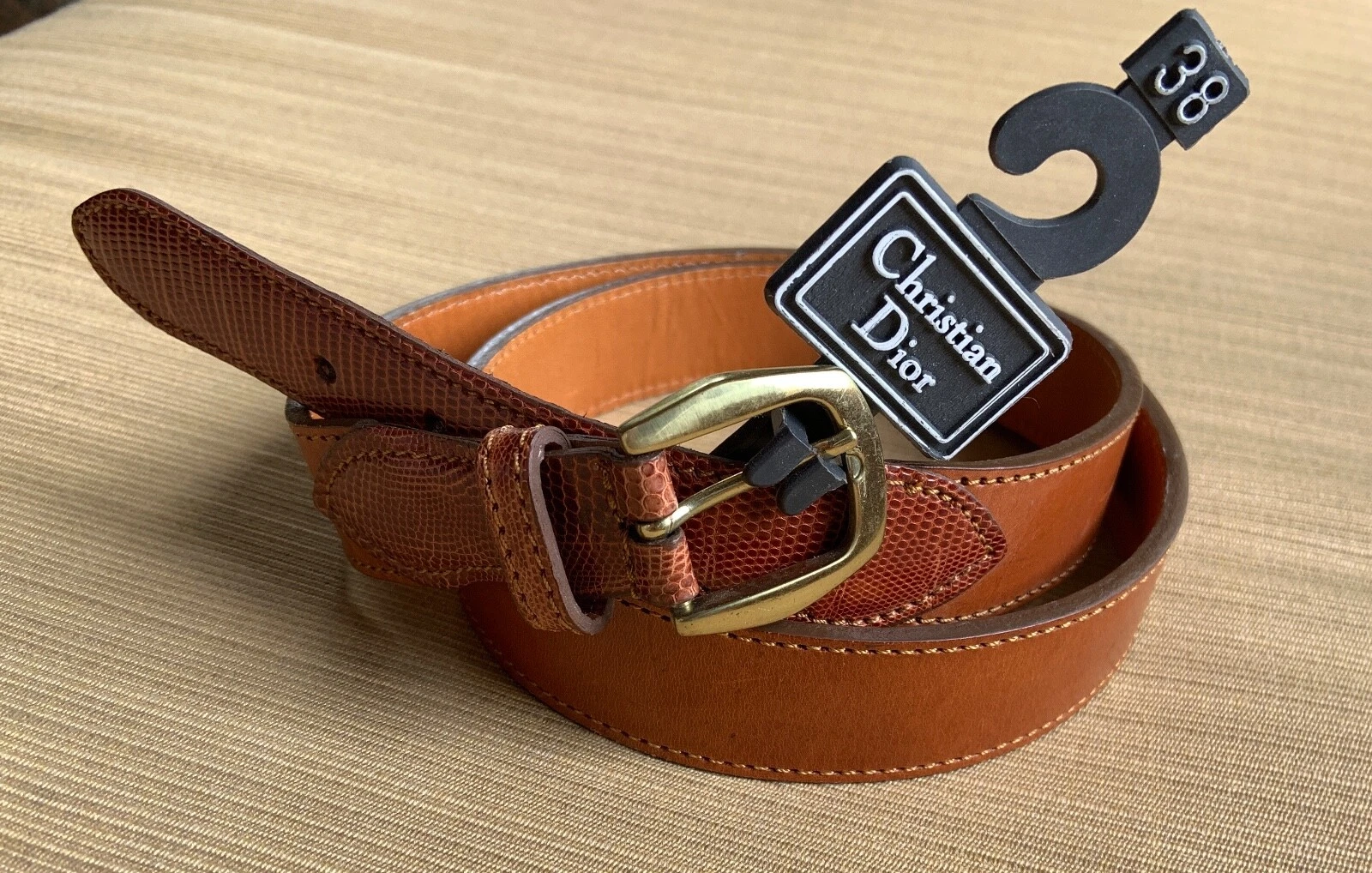 Ceinture Christian Dior vintage neuve cuir avec bordure lézard marron taille 38 homme unisexe