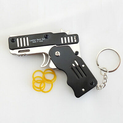 Rubber Band Gun Mini Metal Folding 6 Shot With Keychain And Rubber Band 100 882727935281 Ebay