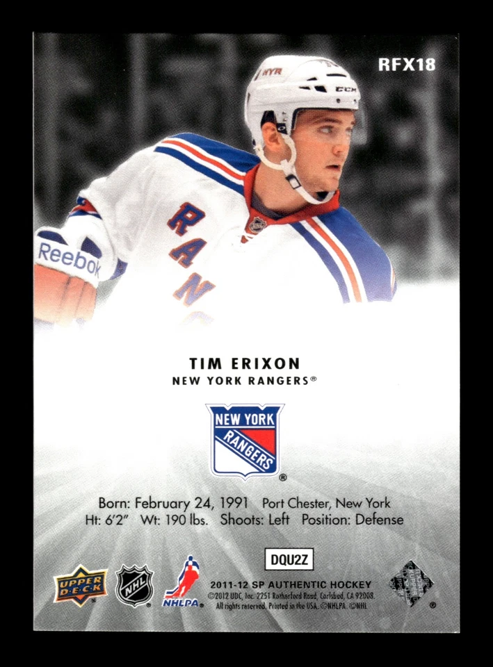 5-01-04 PWE . 2011-12 spa sp authentic ud rookie holo fx #rfx18 tim erixon - Image 2 of 2