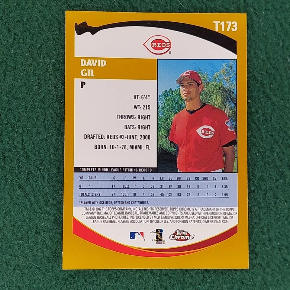 David Gil Cincinnati Reds 2002 Topps Chrome Prospects ROOKIE card #T173 - Image 2 of 2