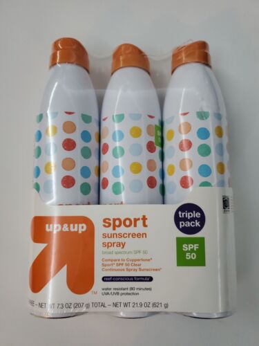 UP & UP Sport Sunscreen Spray, SPF 50, 3-Pack (21.9oz) Exp: 04/2024