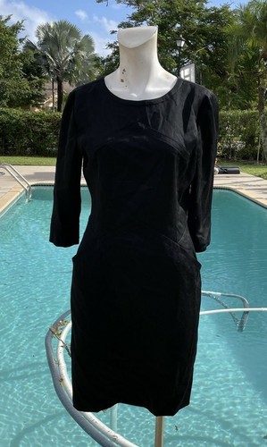 Courrèges, VINTAGE COURREGES BLACK WOOL LONG SLEEVE POCKET DRESS Sz 38 MADE IN FRANCE
