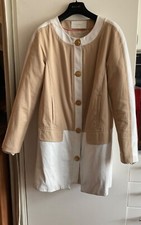 Leifsdottir Vintage Camel Cotton Twill With White Leather Trim Car Coat Size 10
