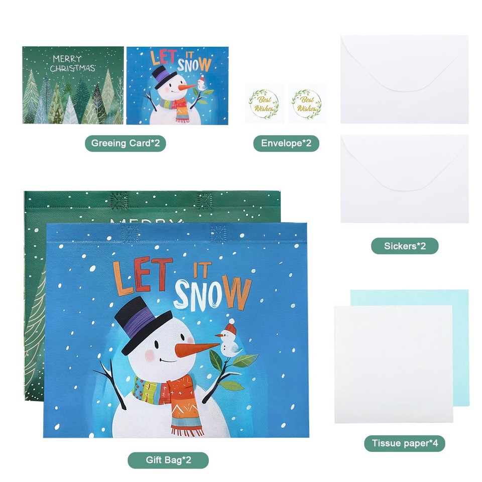 2 Pack 13" Large Christmas Gift Bags with Tissue Paper Reusable Non