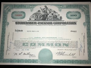 Studebaker Packard Corp original issued stock certificate great auto collectible
