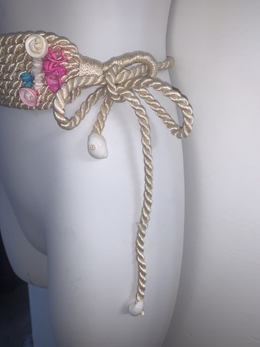 Vtg Beige Cord Belt With Seashells Side Tie-Boho Style-Any Age Casual/Beach Wear - Picture 5 of 10