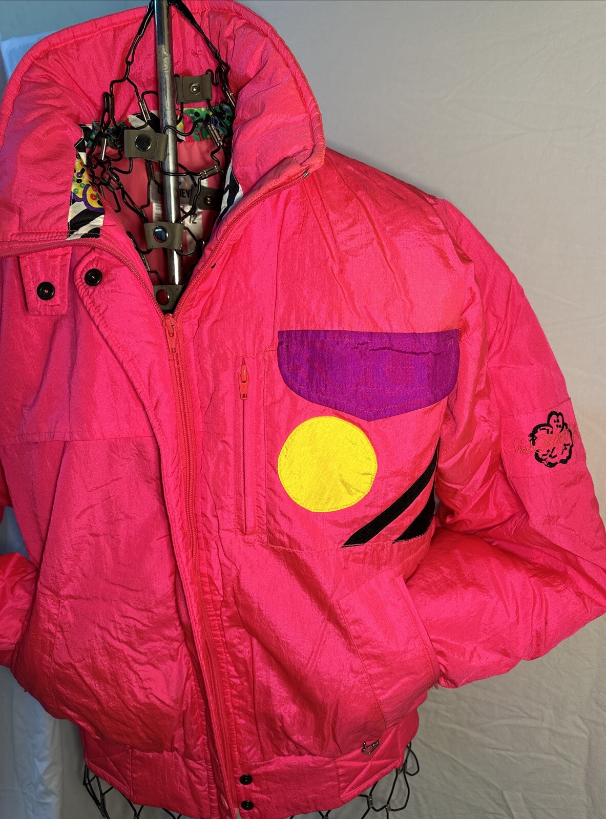 RARE Vintage Obermeyer Ski Jacket 80's 90's Womens Size 12 Neon Hot Pink image 2