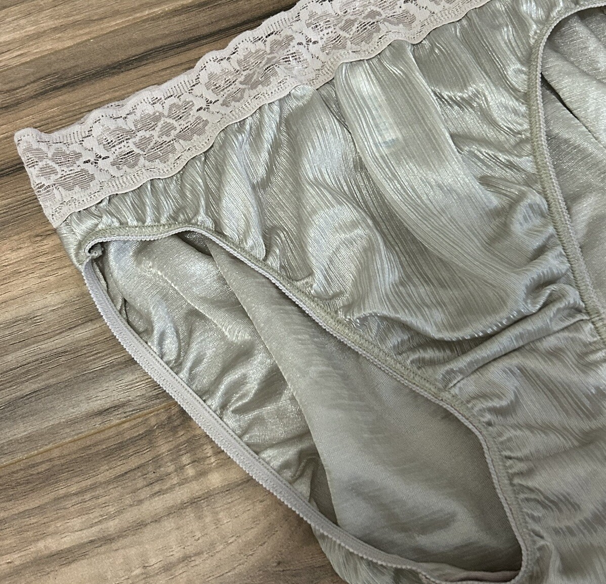 Vintage New Myonne Panties Nylon Light Green Lace Panties Size 7 Hi Cut