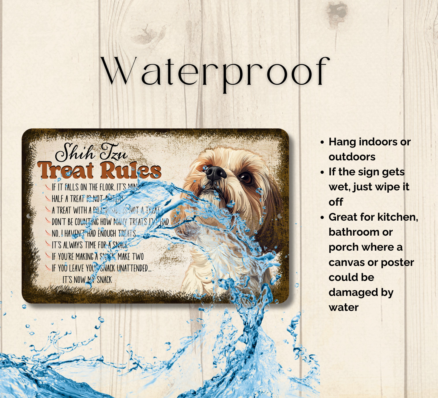 Shih Tzu Treat Rules Sign shitsu dog snack metal tin funny wall art handmade