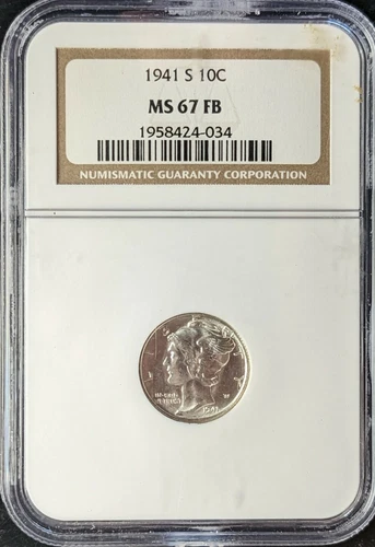 1941 S NGC MS67FB Full Bands Mercury Dime