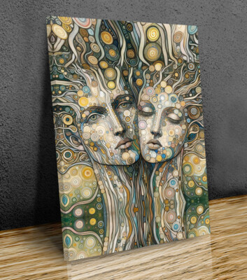Paar zueinander im Klimt-Stil montierter Leinwanddruck hängenfertig