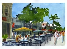 Dining Downtown : Sandra Watercolors™ California : ORIGINAL PAINTING