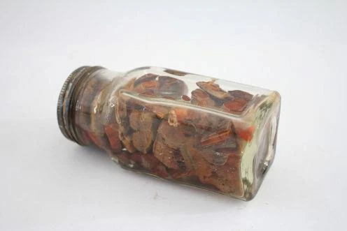 Tasmanian Gemstone Material in Vintage Cream Jar Agate Onyx Wood Fern Etc - Picture 3 of 7