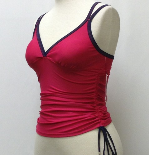 Women's Swimwear Padded Top FREE COUNTRY NWT Double Straps Hot Pink Navy S M - Picture 2 of 6