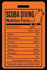 Personalized Safety Orange SCUBA Diving "Nutrition Facts" Luggage/Gear Bag Tag