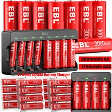 EBL 1.5V Rechargeable AA AAA Lithium Batteries 1.2/3.0Wh/  Optional Charger Lot