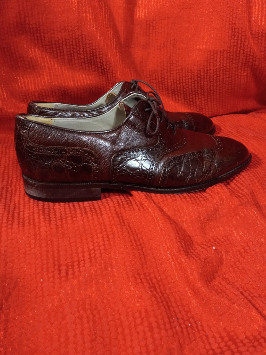 Stacy Adams Brn Leather Croc Embossed Cap Toe Lace Up Men display picture 1
