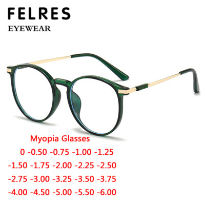 Round Anti Blue Light Myopia Nearsighted Glasses Men Women Clear Lens Glasses