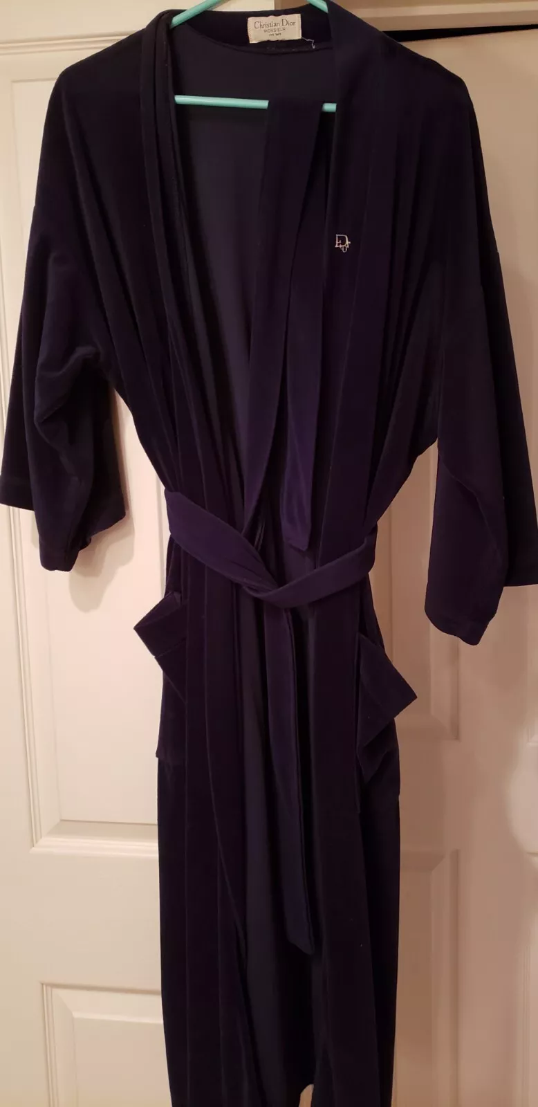 Robe ceinturée velours bleu homme Christian Dior Monsieur vintage