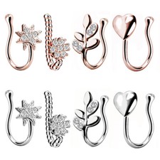 1x Fake Nose Ring Plated Copper CZ Ear Clip Nose Cuff Non Piercing for Women Men